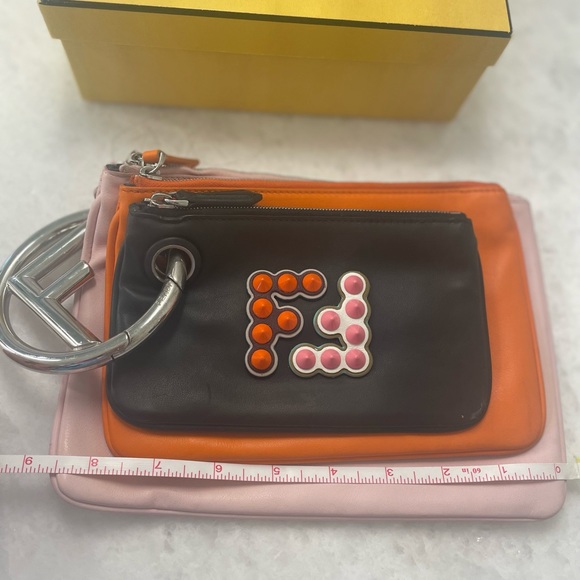 fendi triplette clutch bag leather Black Pink Orange Used Women - Picture 9 of 10